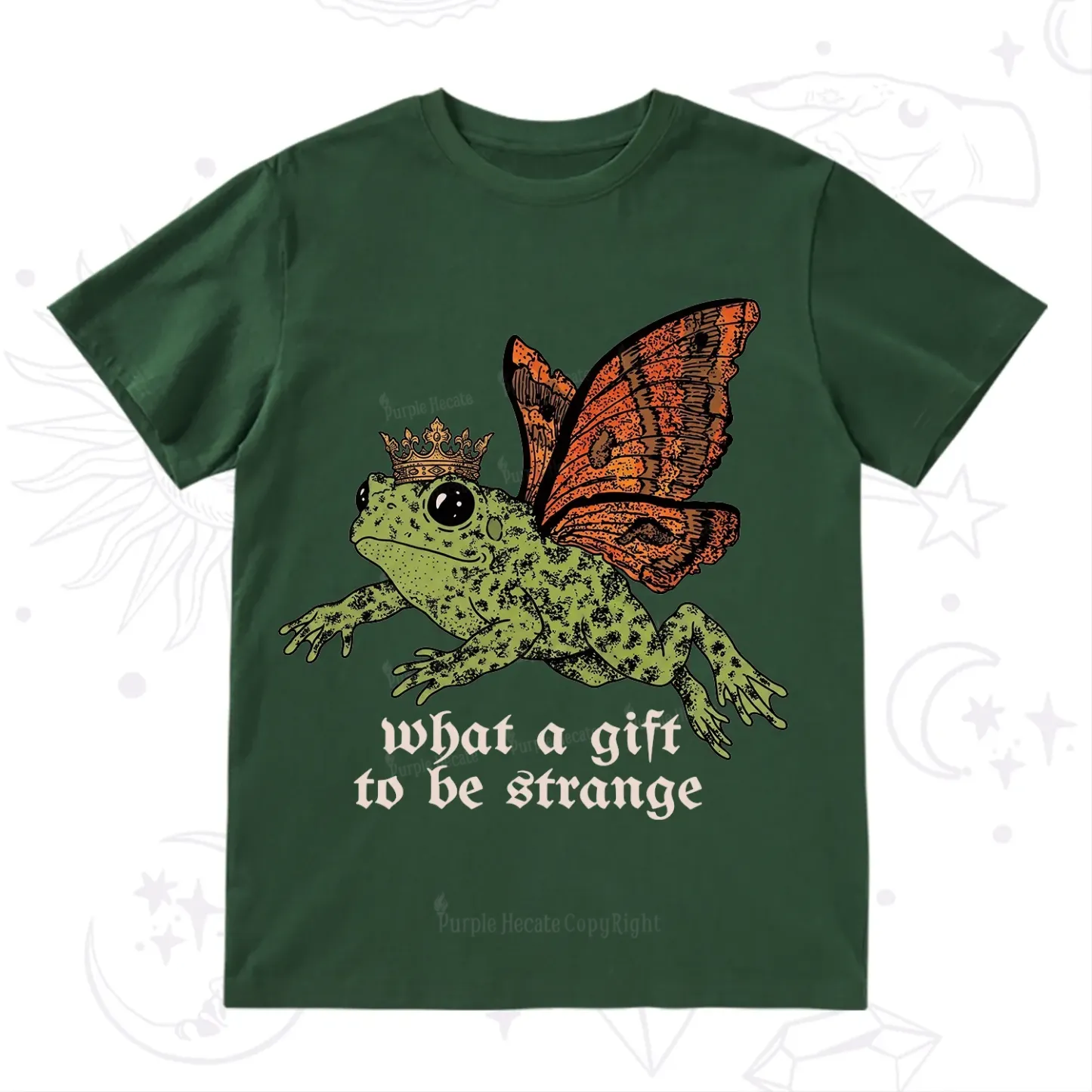 Purplehecate What a Gift to Be Strange Cat Frog T-Shirt