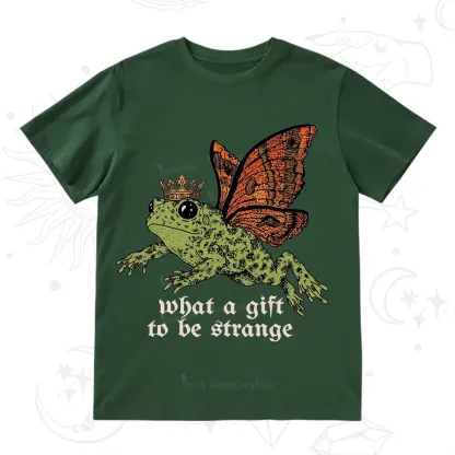 Purplehecate What a Gift to Be Strange Cat Frog T-Shirt