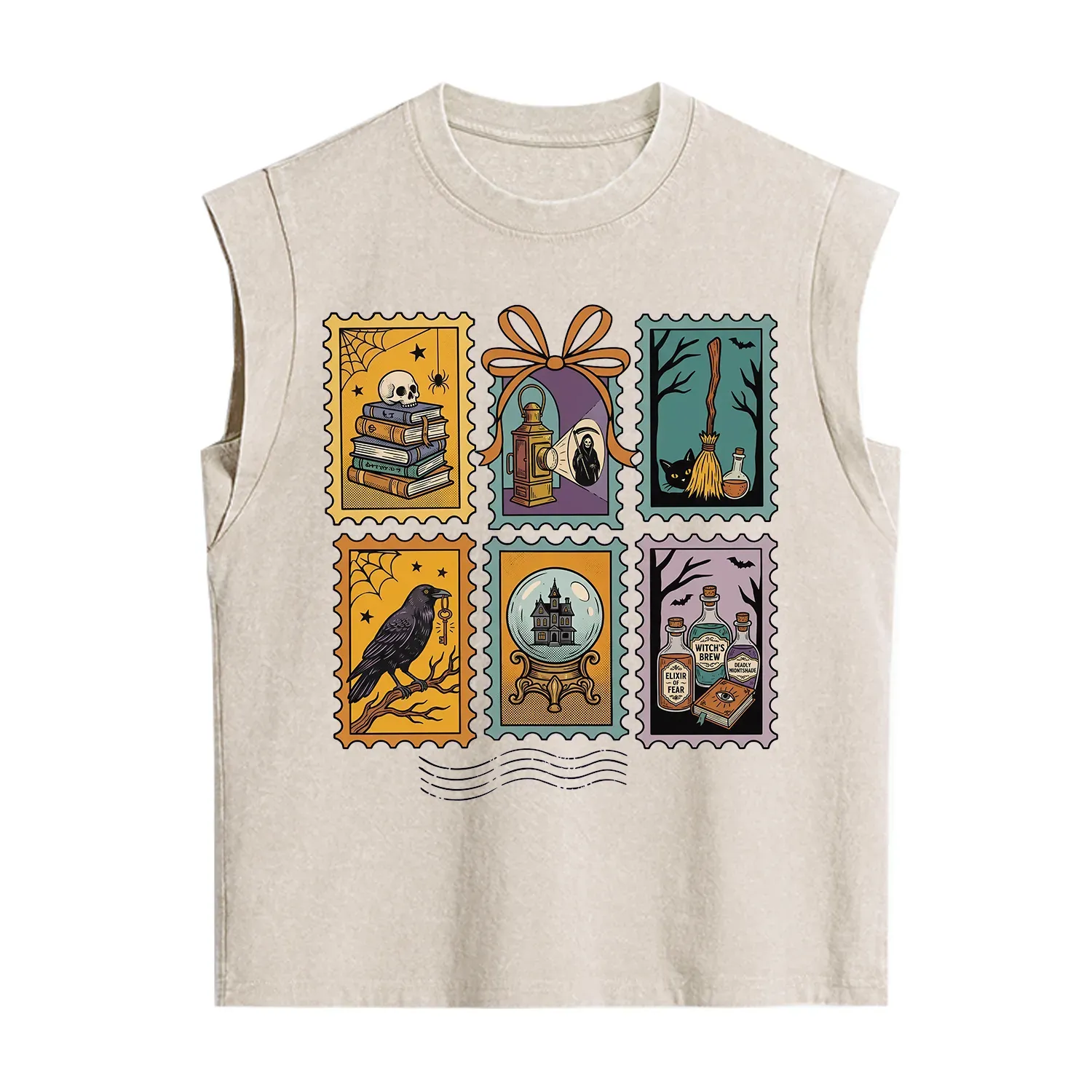 Purplehecate Halloween Witch Raven Castle Potions Vintage Washed Tank
