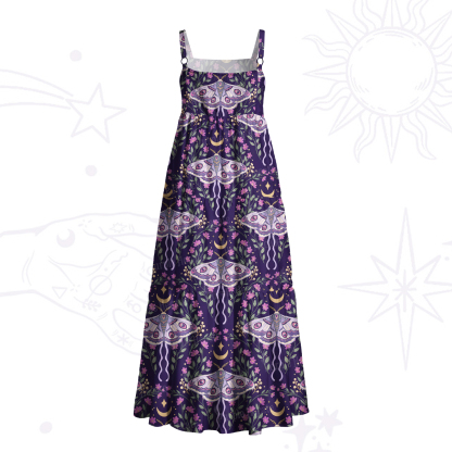 Purplehecate Enchanted Night Moth Stars Wide Straps Maxi Dress