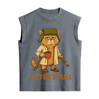 Purplehecate Litter's Full Funny Cat Vintage Washed Tank
