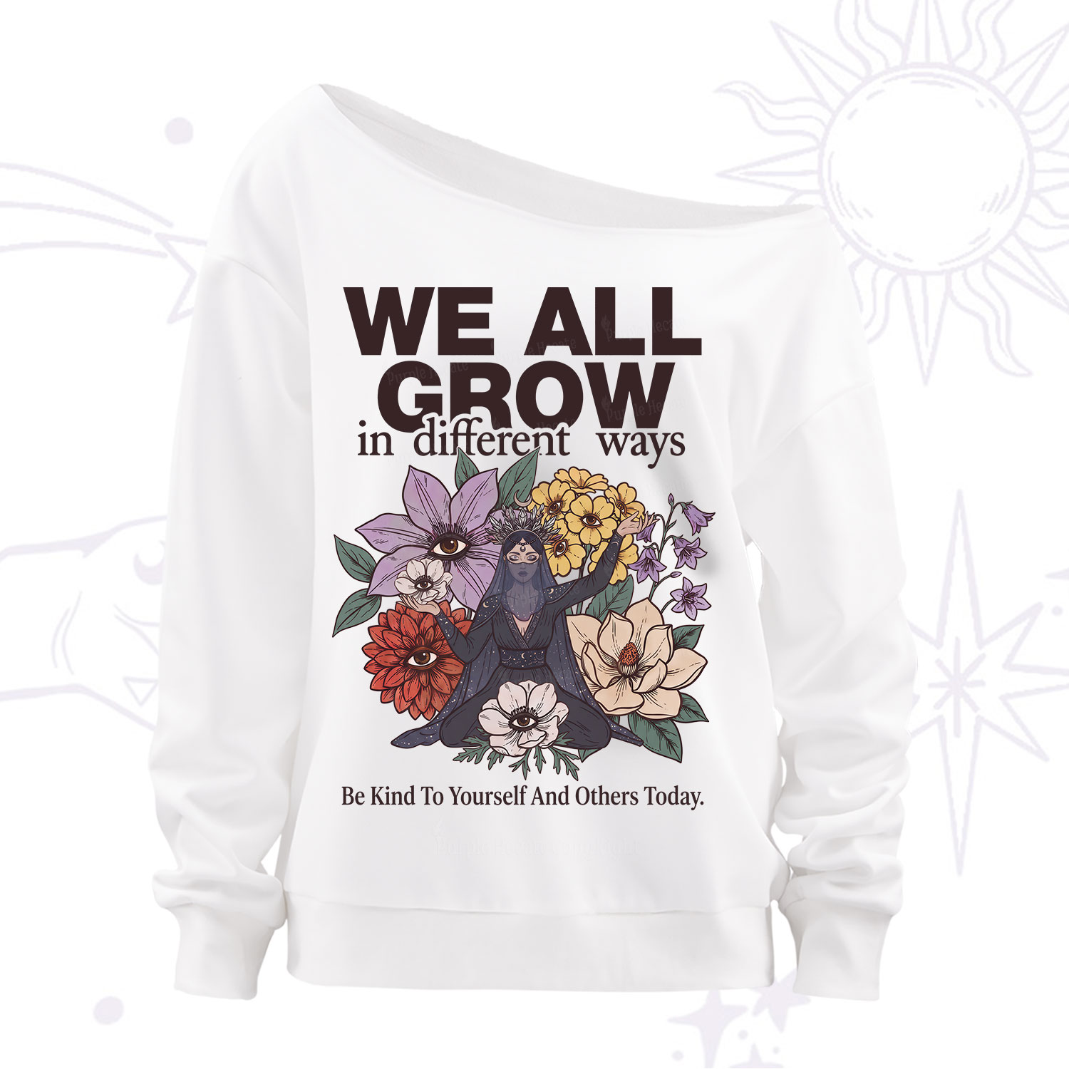 Purplehecate We All Grow Different Ways Floral Off The Shoulder Sweatshirt