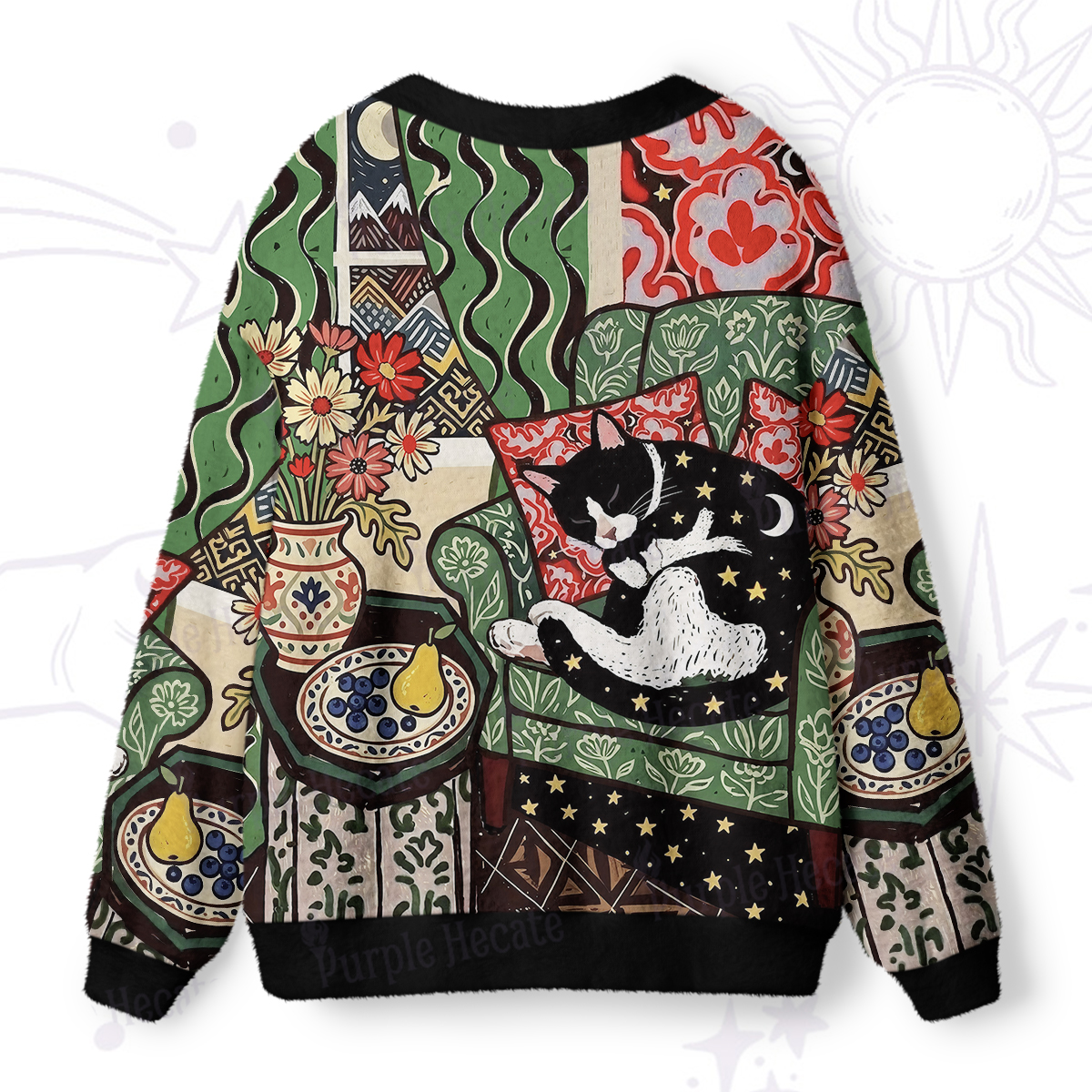 Purplehecate Nap Time Lazy Kitty Ugly Cardigan Sweaters