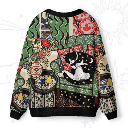 Purplehecate Nap Time Lazy Kitty Ugly Cardigan Sweaters