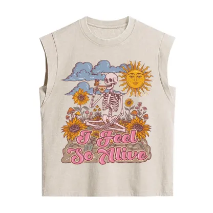 Purplehecate I feel So Alive Dancing Sarcastic Skeleton Vintage Washed Tank