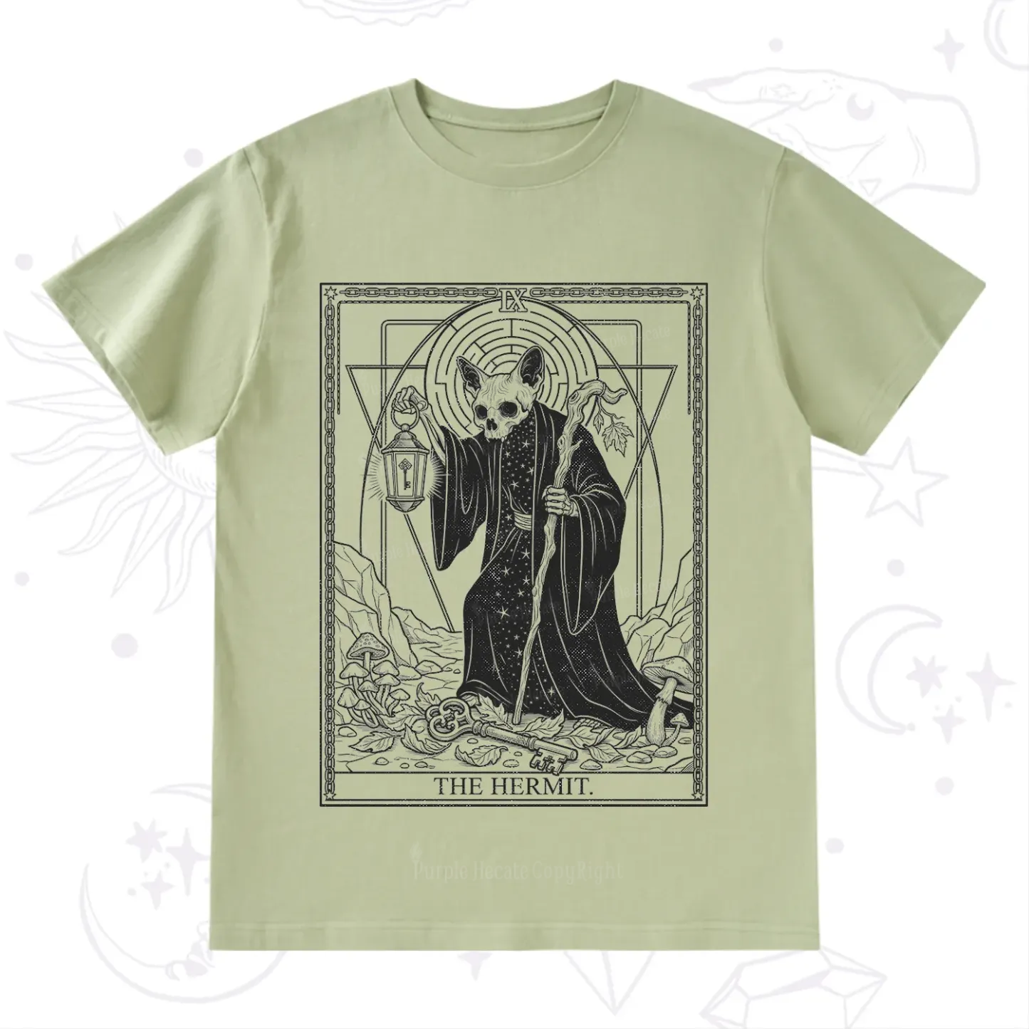 Purplehecate The Hermit Skeleton Cat Tarot T-Shirt