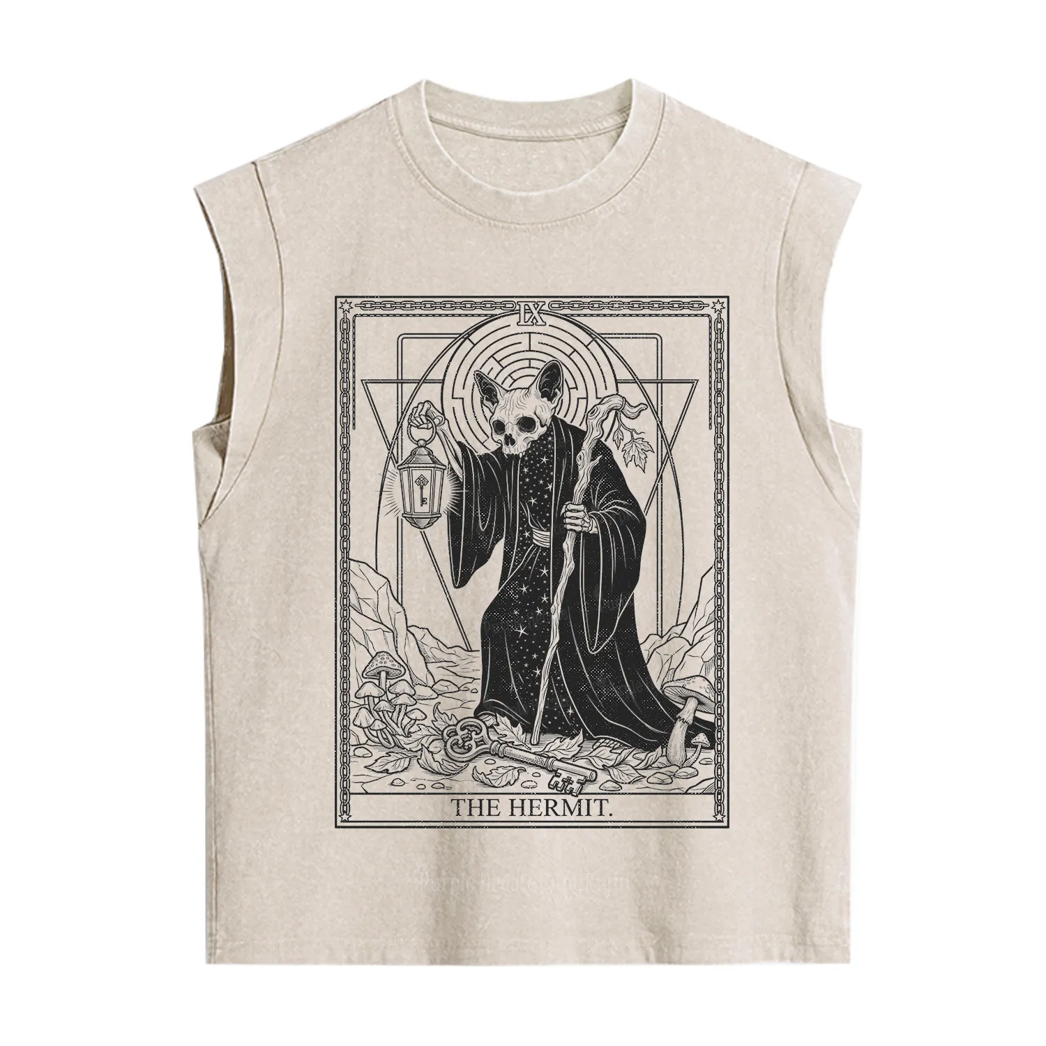 Purplehecate The Hermit Skeleton Cat Tarot Vintage Washed Tank