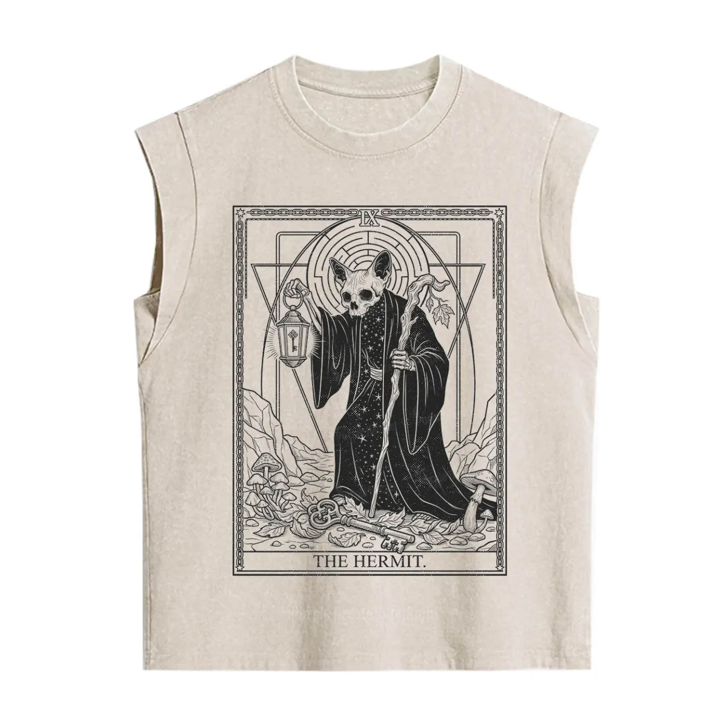Purplehecate The Hermit Skeleton Cat Tarot Vintage Washed Tank
