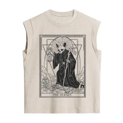 Purplehecate The Hermit Skeleton Cat Tarot Vintage Washed Tank