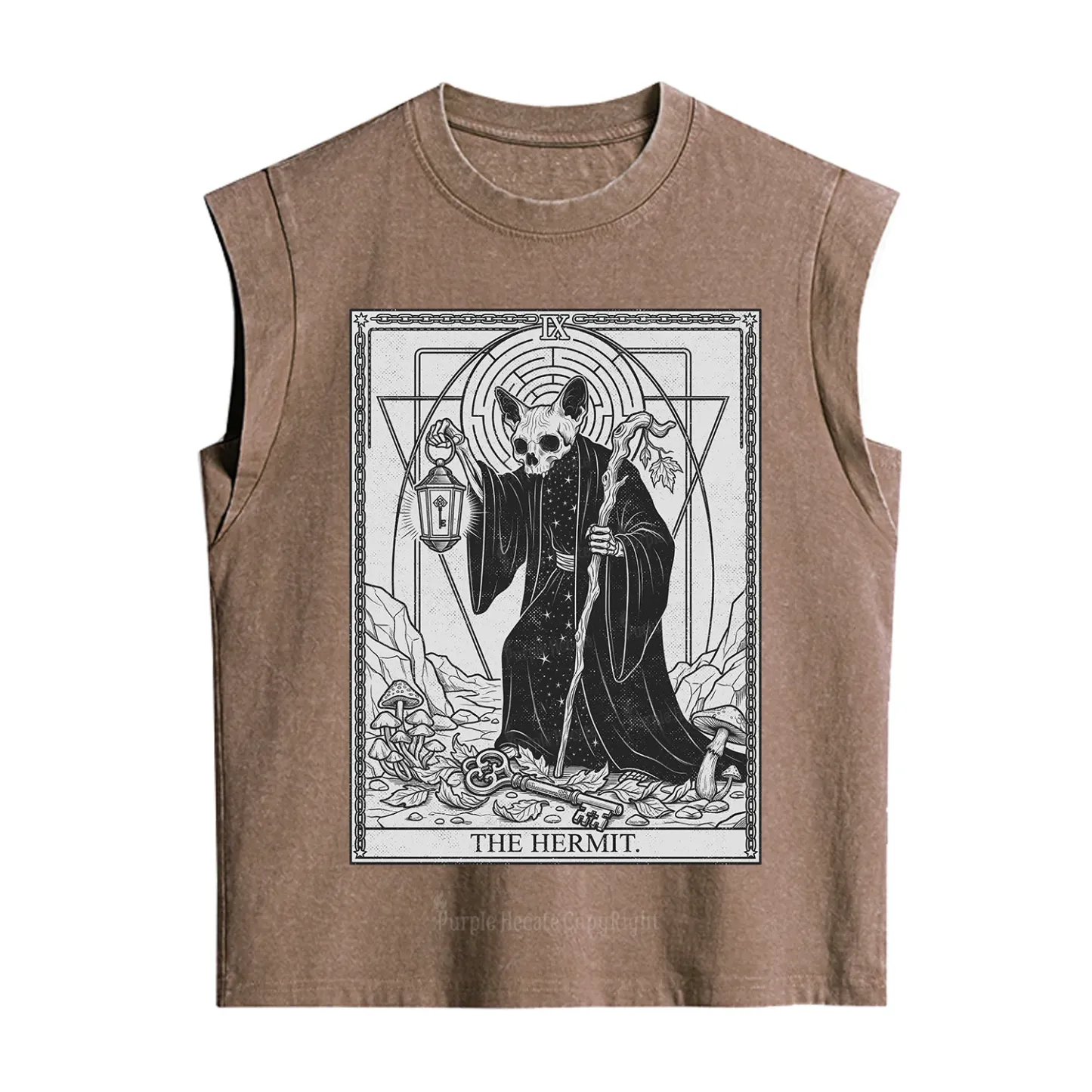 Purplehecate The Hermit Skeleton Cat Tarot Vintage Washed Tank