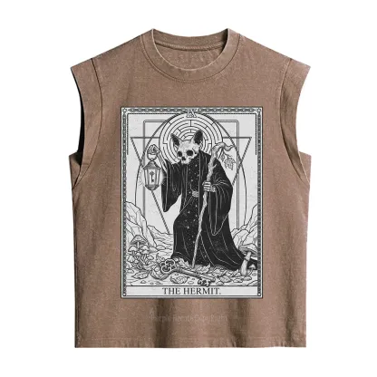 Purplehecate The Hermit Skeleton Cat Tarot Vintage Washed Tank