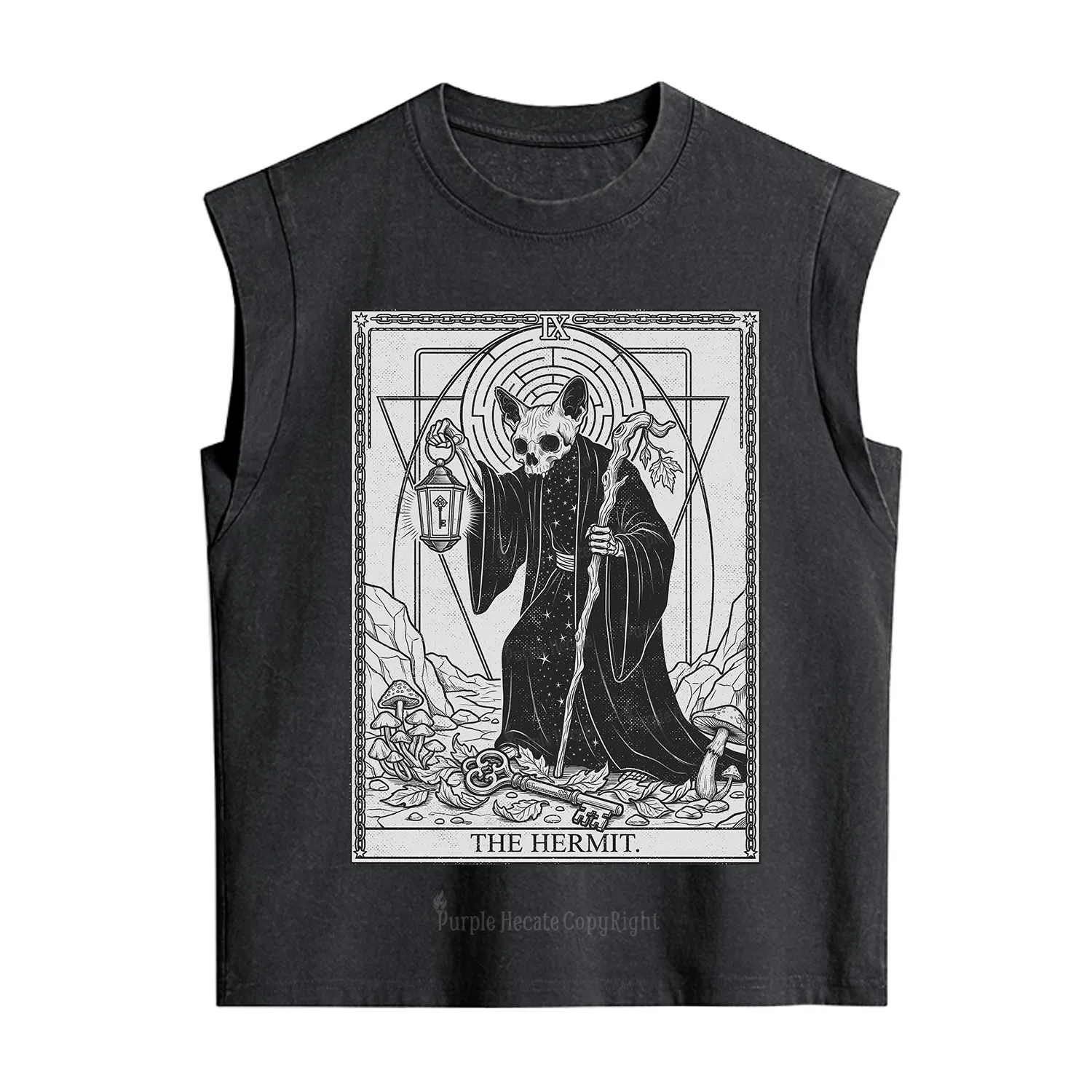 Purplehecate The Hermit Skeleton Cat Tarot Vintage Washed Tank