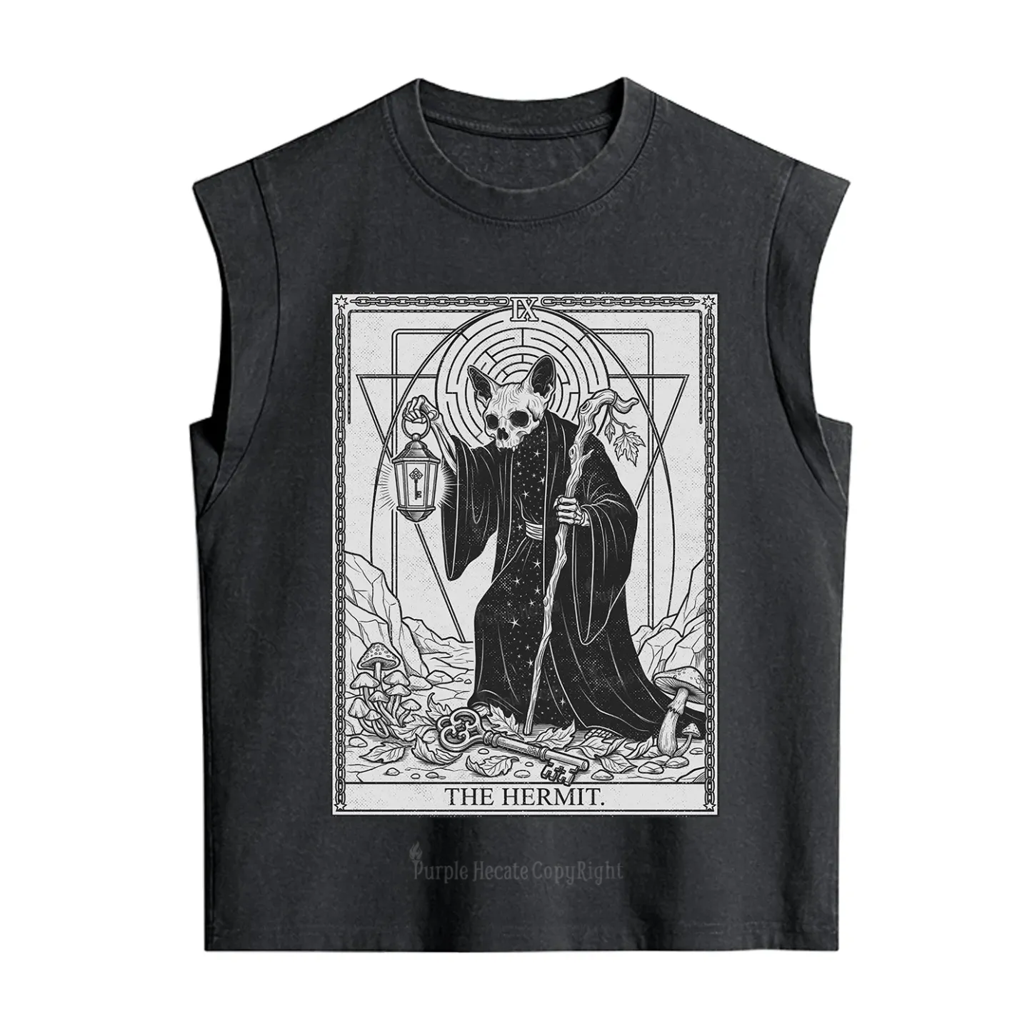 Purplehecate The Hermit Skeleton Cat Tarot Vintage Washed Tank