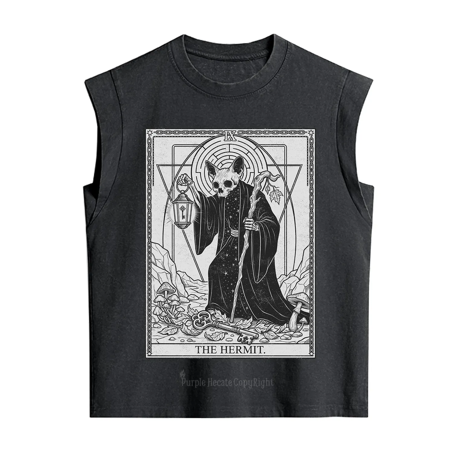 Purplehecate The Hermit Skeleton Cat Tarot Vintage Washed Tank