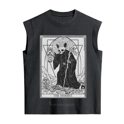 Purplehecate The Hermit Skeleton Cat Tarot Vintage Washed Tank