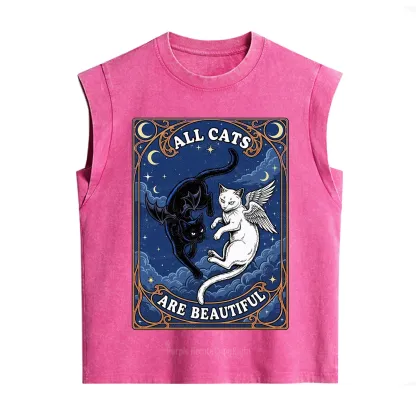 Purplehecate Angel & Devil Cat Vintage Washed Tank
