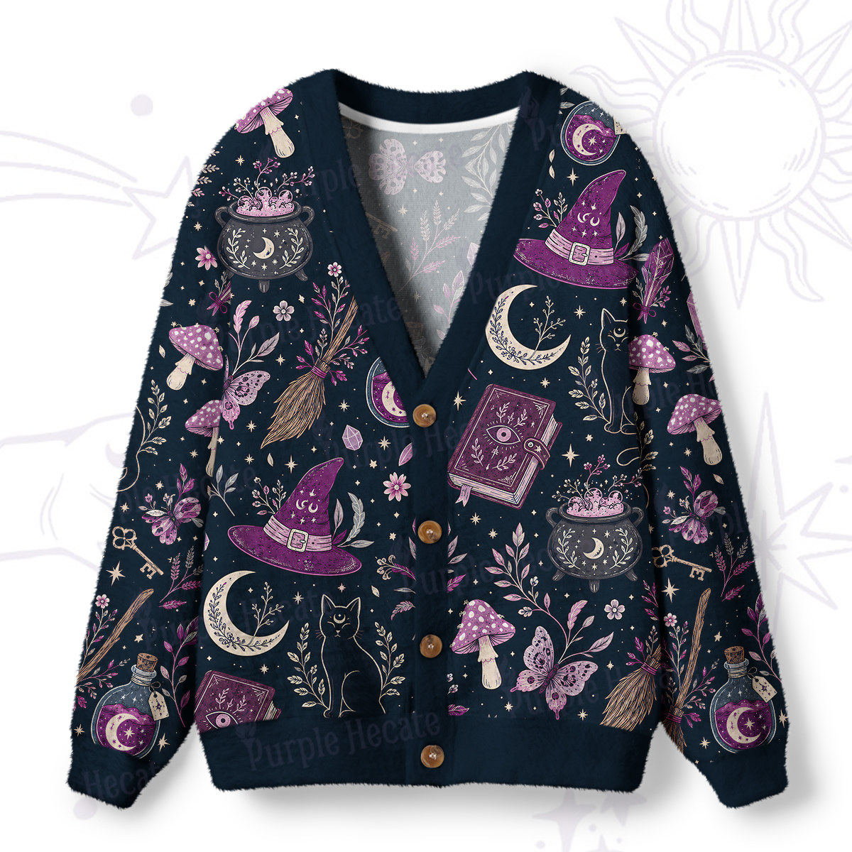 Purplehecate Witchcraft Spellbook Ugly Cardigan Sweaters