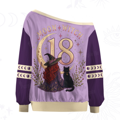 Purplehecate Moon Witch And Black Cat Off The Shoulder Graphic Jersey