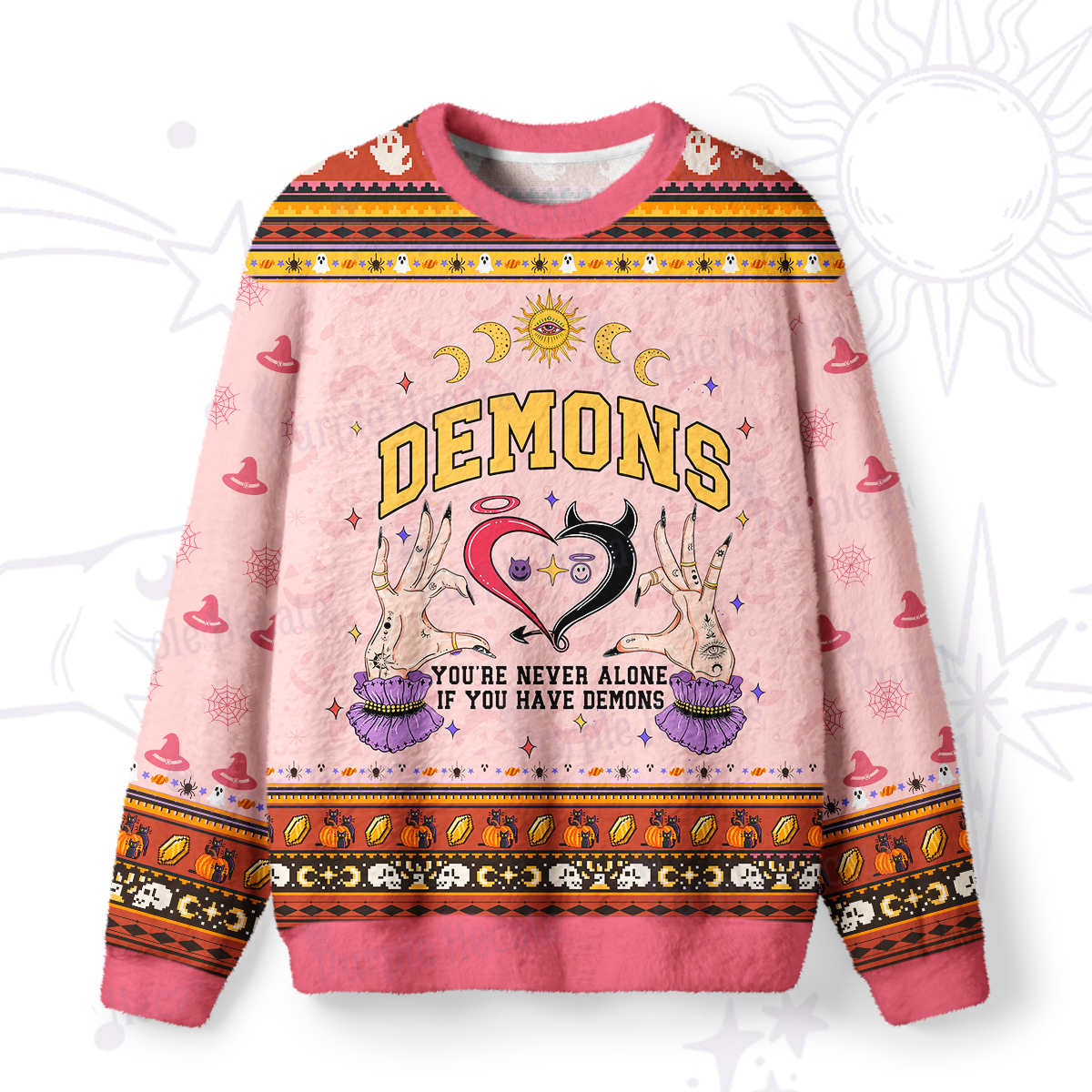Purplehecate You're Never Alone If You Have Demons Ugly Halloween Sweatshirts