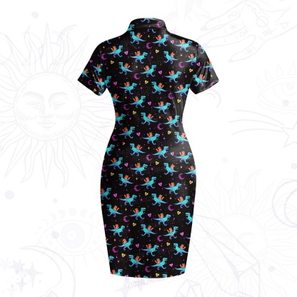 Purplehecate Witch Cat Rides the Dino Velvet Bodycon Dress