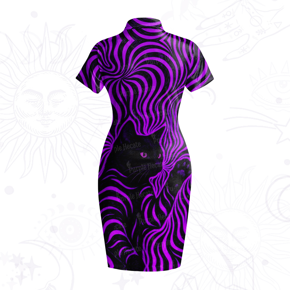 Purplehecate Psychedelic Cat Velvet Bodycon Dress