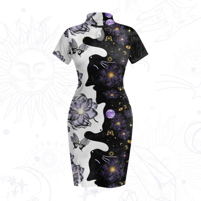 Purplehecate Starlit Cats & Butterflies Velvet Bodycon Dress