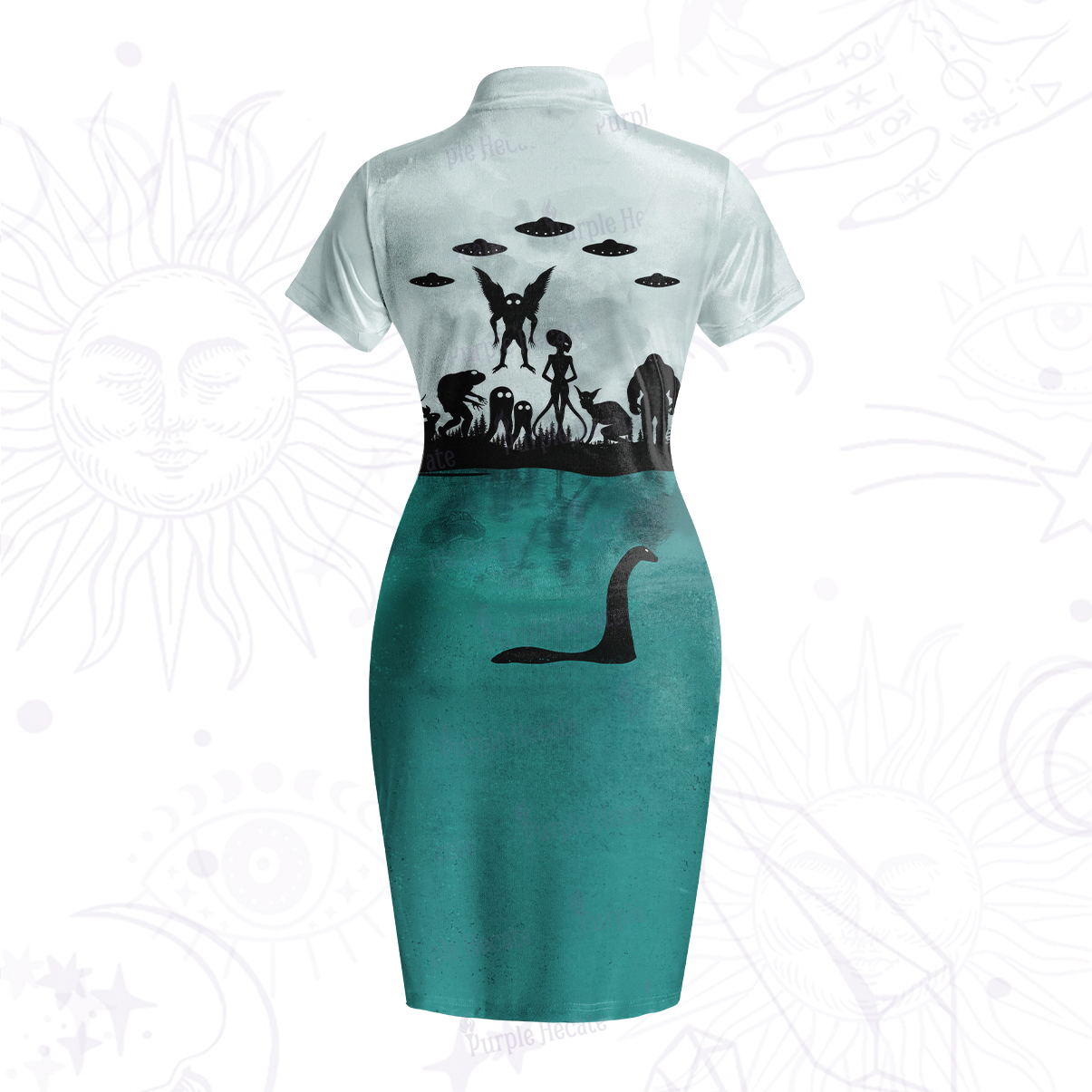 Purplehecate Alien Lake Monster Encounter Velvet Bodycon Dress