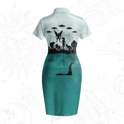 Purplehecate Alien Lake Monster Encounter Velvet Bodycon Dress