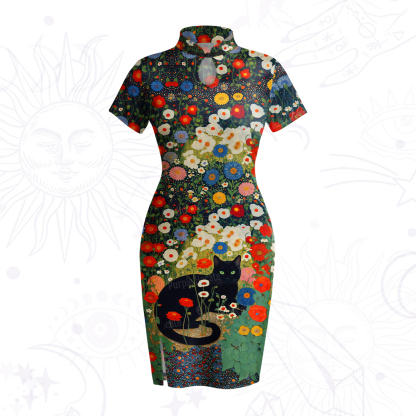 Purplehecate Vintage The Cat in Bloom Velvet Bodycon Dress