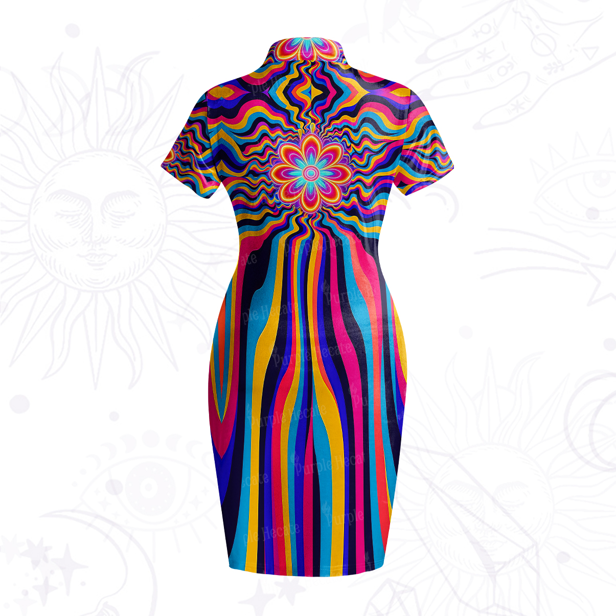 Purplehecate Psychedelic Bloom Velvet Bodycon Dress