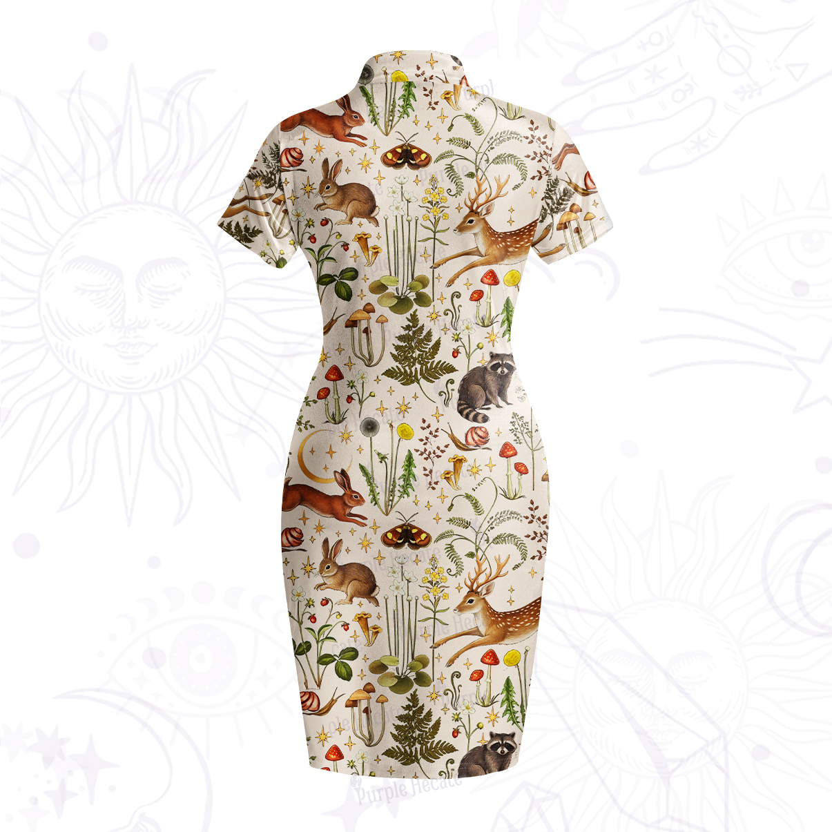 Purplehecate Enchanted Forest Animals Velvet Bodycon Dress
