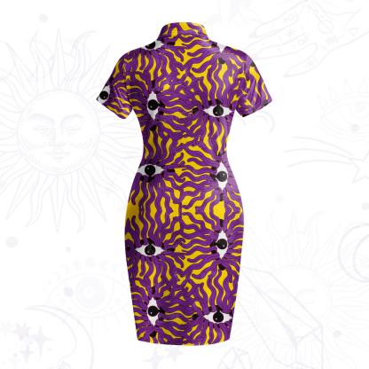 Purplehecate Psychedelic Wave Eyes Velvet Bodycon Dress