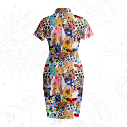 Purplehecate Puppy Parade Velvet Bodycon Dress