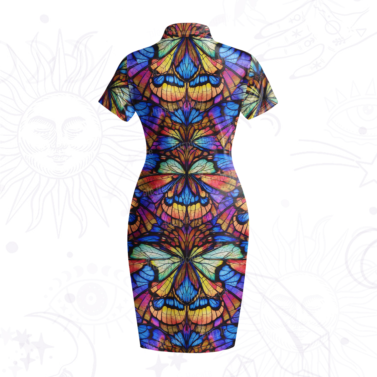 Purplehecate Colorful Butterfly Wing Pattern Velvet Bodycon Dress