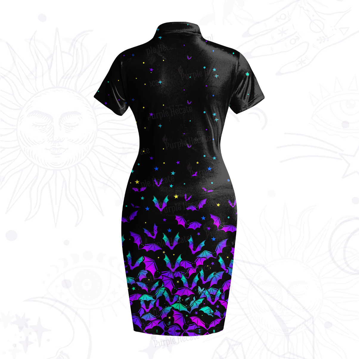 Purplehecate Rainbow Bat Velvet Bodycon Dress