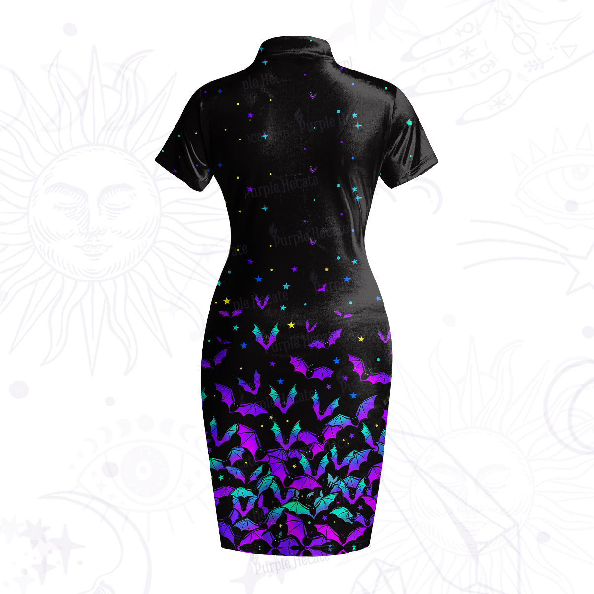 Purplehecate Rainbow Bat Velvet Bodycon Dress