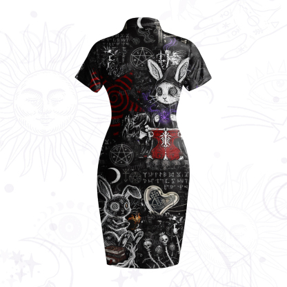 Purplehecate Gothic Cursed Bunny Ritual Velvet Bodycon Dress