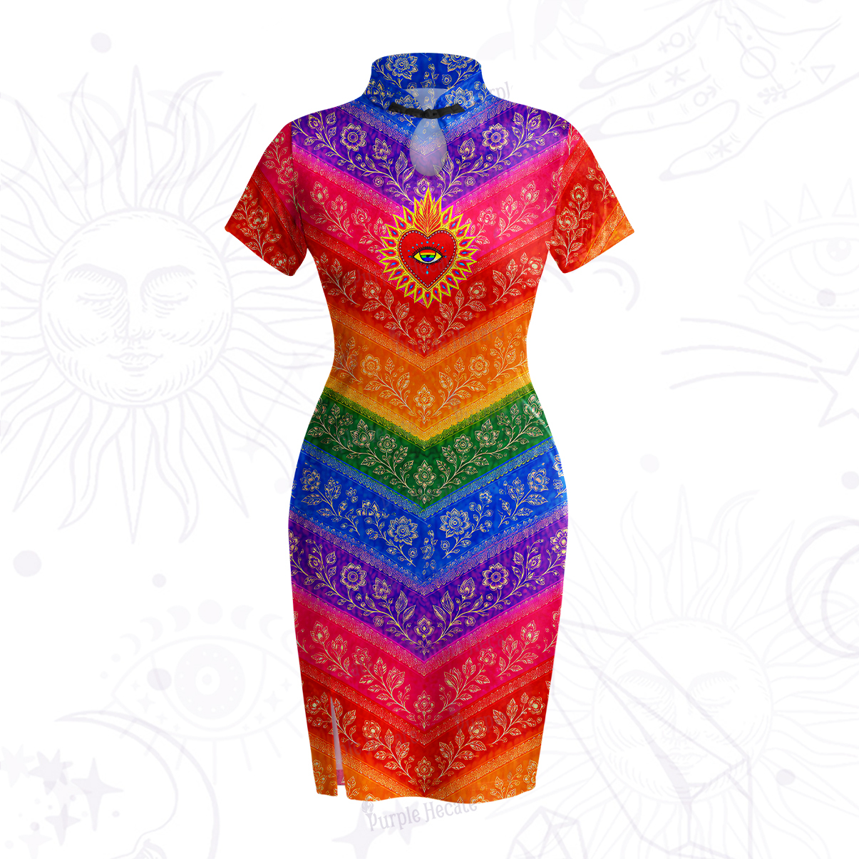 Purplehecate Rainbow Striped Sacred Heart Velvet Bodycon Dress