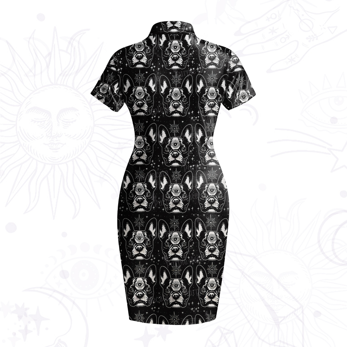 Purplehecate Mystic Boston Terrier Velvet Bodycon Dress