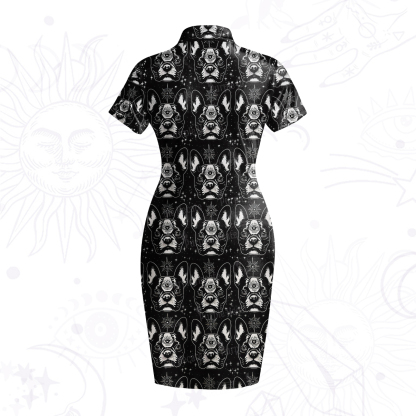 Purplehecate Mystic Boston Terrier Velvet Bodycon Dress