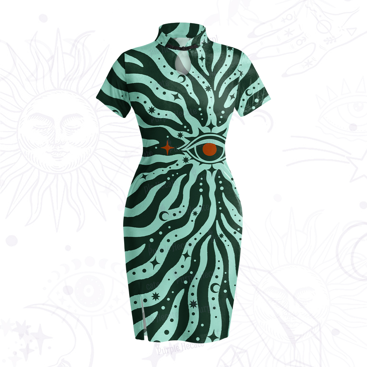Purplehecate Green Vision Illusion Velvet Bodycon Dress