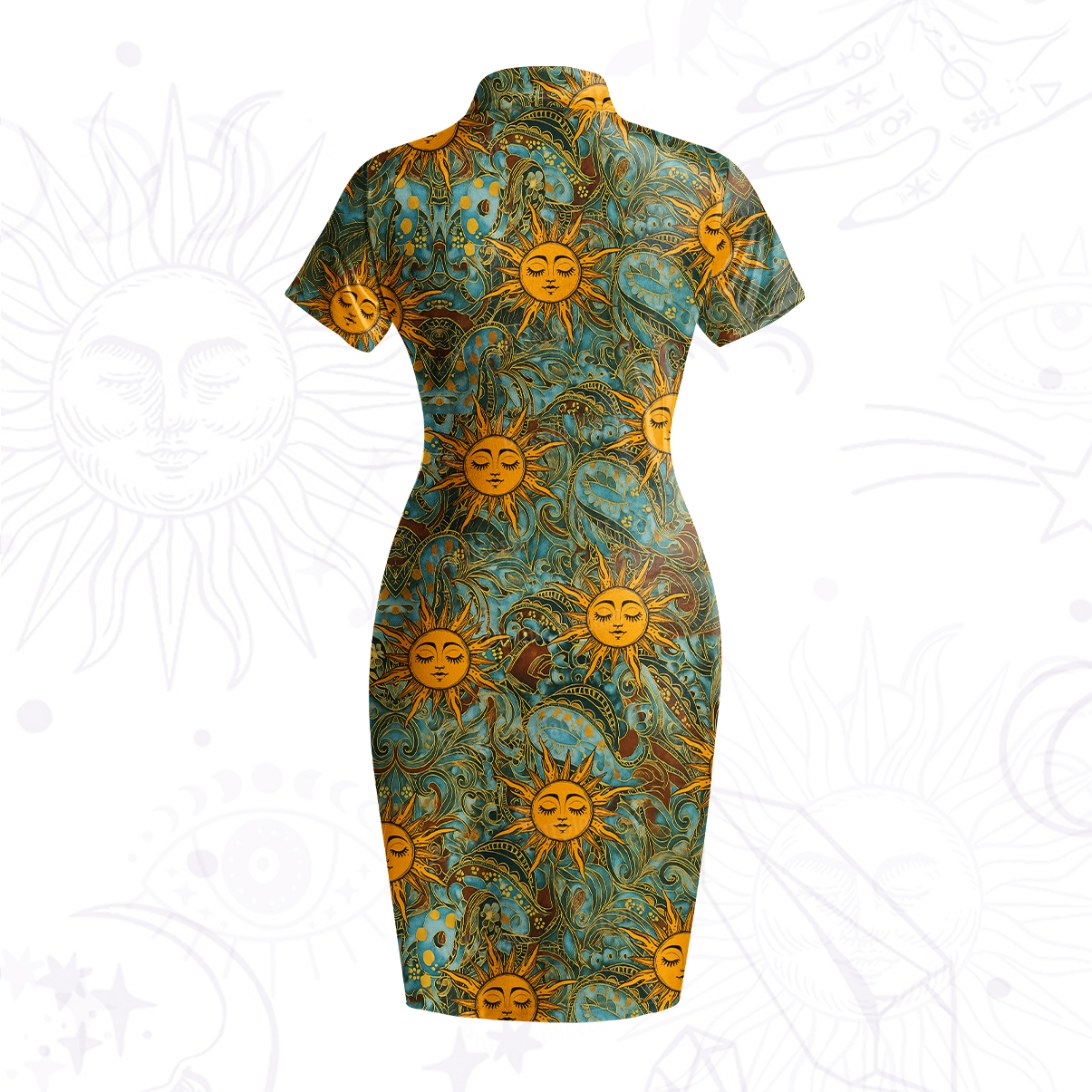 Purplehecate Golden Sun Wheel Velvet Bodycon Dress