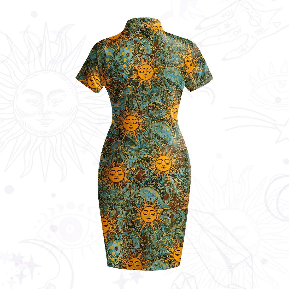 Purplehecate Golden Sun Wheel Velvet Bodycon Dress