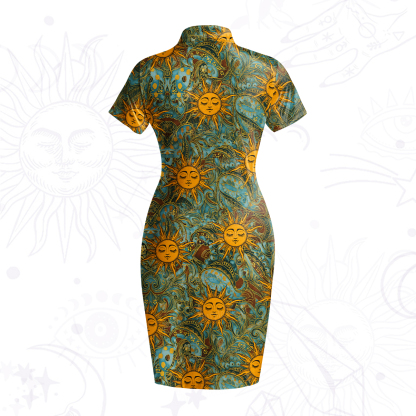 Purplehecate Golden Sun Wheel Velvet Bodycon Dress