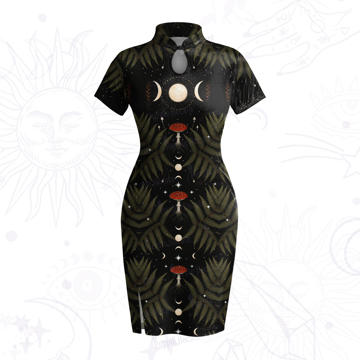 Purplehecate Moonlit Mushroom Gown Velvet Bodycon Dress