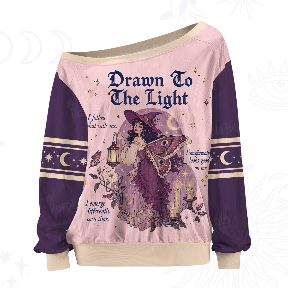 Purplehecate Drawn To The Ligh Off The Shoulder Graphic Jersey