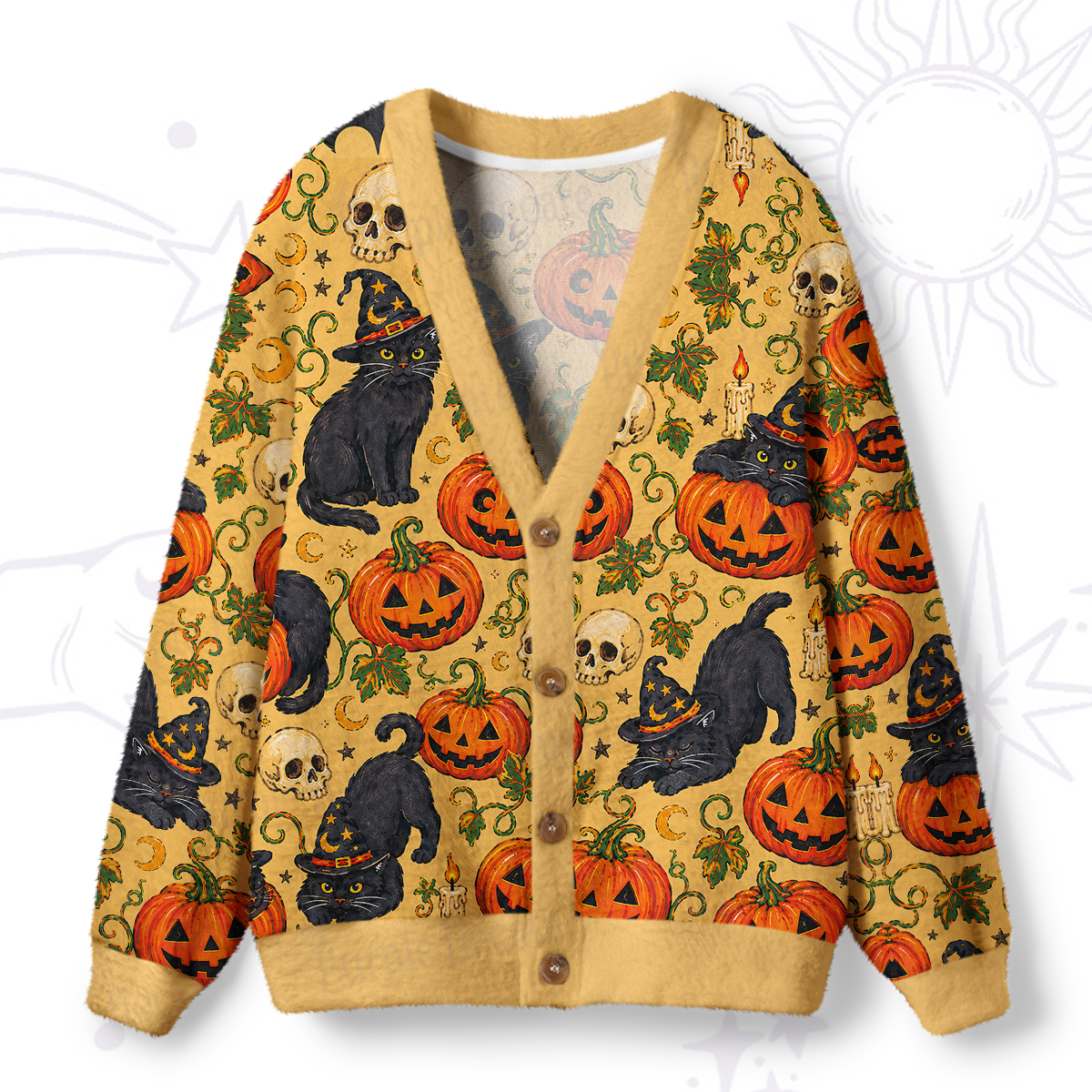 Purplehecate Pumpkin Witch Cat Ugly Cardigan Sweaters