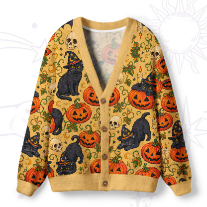 Purplehecate Pumpkin Witch Cat Ugly Cardigan Sweaters