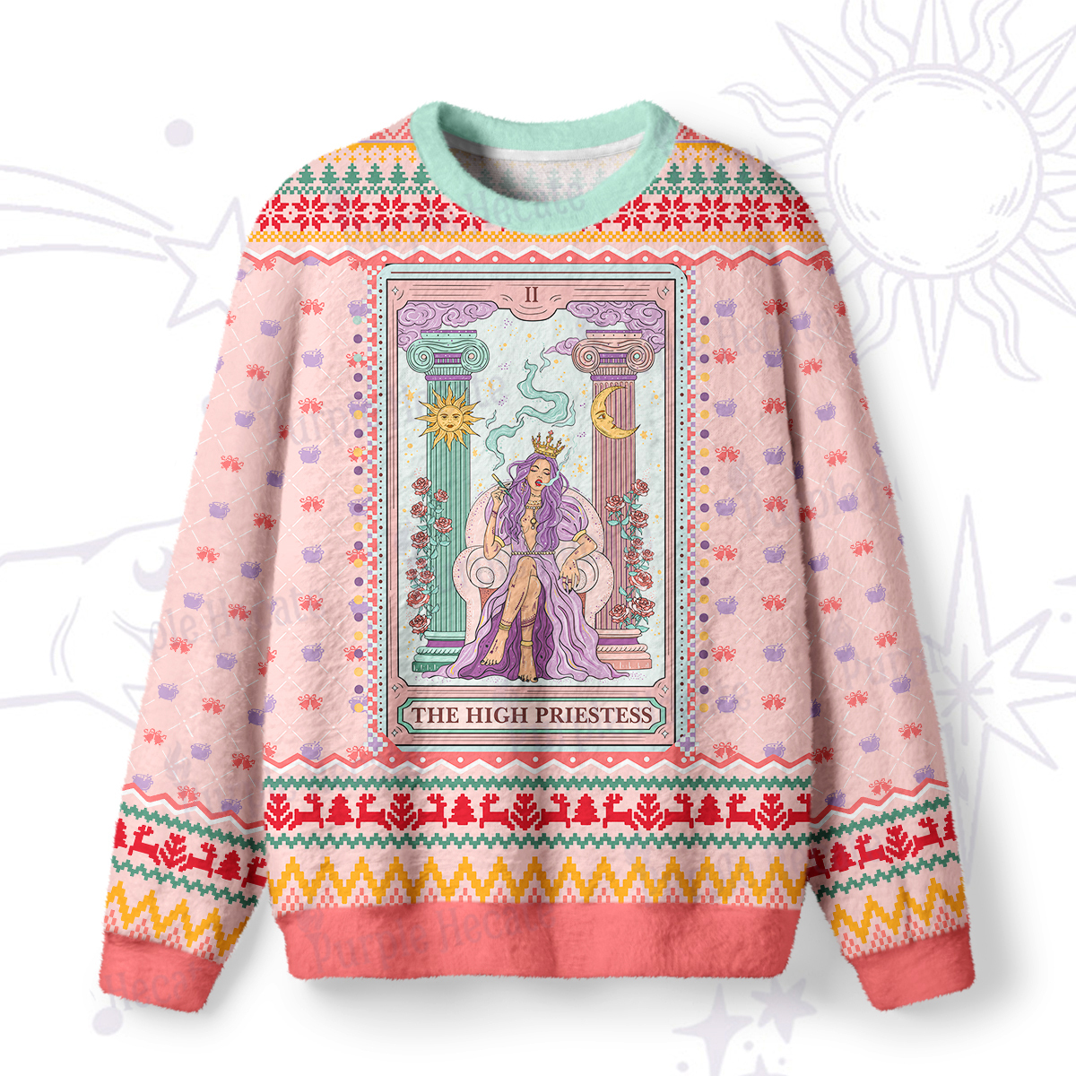 Magic Purplehecate The High Priestess Tarot Card Ugly Christmas Sweatshirts