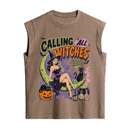 Purplehecate Calling All Witches Halloween Vintage Washed Tank